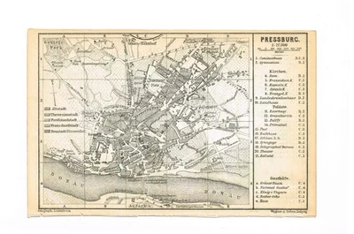 Bratislava  Pressburg  Poszony  Slovakia Hungary Original Print  1887 - Image 1 of 4