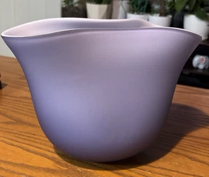 Pottery Barn Frosted Lavender Glass Fan Vase- large 7" Tall Decorative Piece - Picture 1 of 9