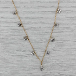 New Diamond Clover Station Necklace 14k Yellow White Gold 18" Adjustable - Picture 1 of 7