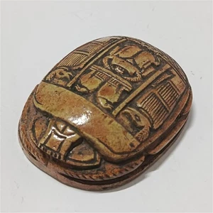 Ancient Egyptian scarab beetle carving, antique-style handmade collectible - Picture 1 of 10