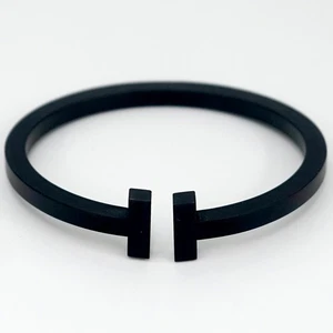 Tiffany & Co. T Square Black Bangle Bracelet 7.5" Stainless Steel Auth w/Box  - Picture 1 of 8