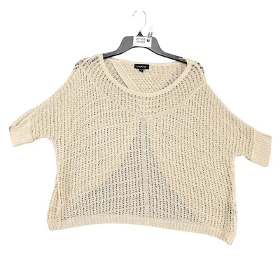 Bebe Beige Open Back Knit Sweater Women's M/L Boxy Crop Short Sleeve Y2K Boho - Image 1 of 4