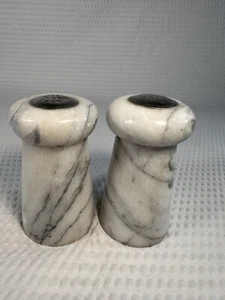 Vintage Heavy White Marble Salt & Pepper Stone Shakers w/o Stoppers 4" - Picture 1 of 6