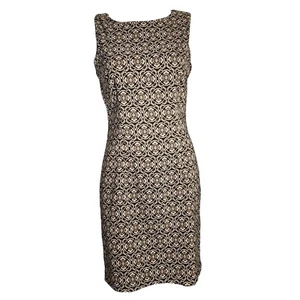 Dressbarn Dress Womens Size 6 Black Tan Geometric Print Sleeveless Zip Back - Picture 1 of 7