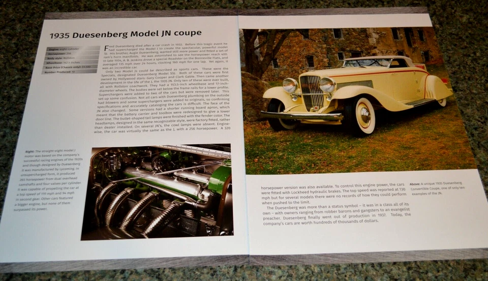 DUESENBERG MODELO JN CUPÉ 1935 HOJA DE ESPECIFICACIONES DE INFORMACIÓN FOTO CARACTERÍSTICA IMPRESIÓN 35★★B Foto 1 de 1