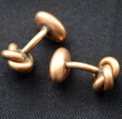 Gemelos traseros fijos nudo oro rosa 10K eduardianos vintage Foto 1 de 4