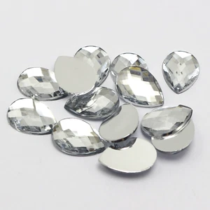 100 Clear Flatback Acrylic Rhinestone TearDrop Gem Beads 13X18mm No Hole - Bild 1 von 10