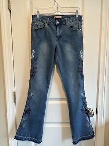 Philosophy Womens Floral Embroidered Flare Jeans Stretch Women’s Sz 10