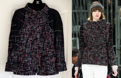 NUOVA GIACCA CHANEL 17A RUNWAY NERA ROSSO BLU BIANCO TWEED 36