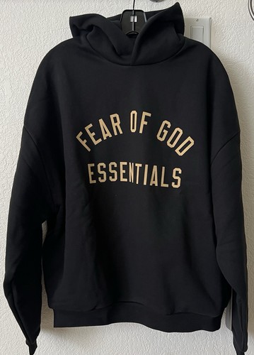 Felpa con cappuccio nera pesante nuova con etichetta Autentica Essentials Fear of God taglia M