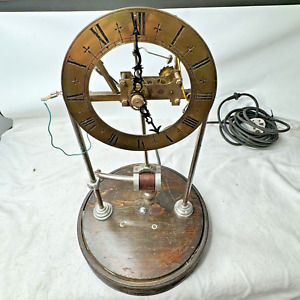 Antique Skeleton Clock Mains Electric For Spares Or Repair 