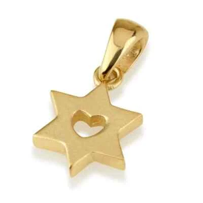 Colgante Estrella de David con Pequeño Corazón en Oro Sólido 14k Dije Joyería Judía Foto 1 de 4