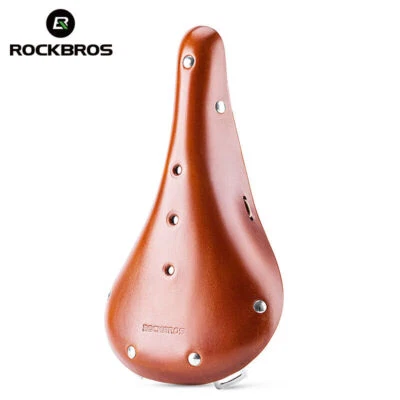 ROCKBROS Retro MTB Bike Seat Cushion Brown Cowhide Leather Bicycle Saddles  - Изображение 1 из 4