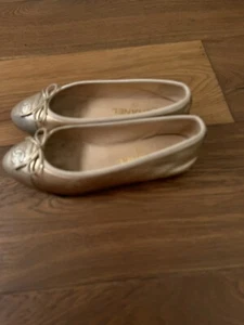 Chanel Ballet Flat Gold ShoesMetallic Cap Toe/Bow Interlocking. Size EU 36. US 6 - Picture 1 of 4
