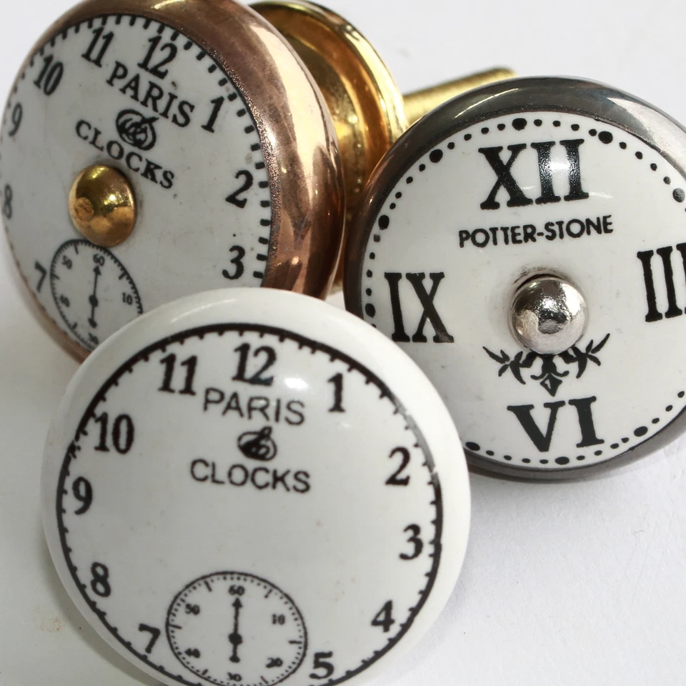 Möbelknopf Möbelgriff Möbelknöpfe Möbelknäufe Keramik Weiß Nostalgie Uhr zw - Bild 1 von 1