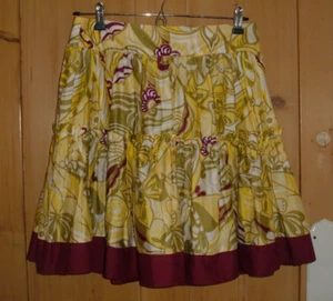 RIVER ISLAND COTTON FLARE SKIRT Ladies Size 8 Wine & yellow floral pattern - Picture 1 of 4