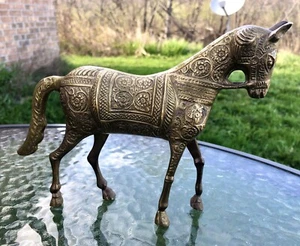 Antike Messing Statue nahöstlich oder indisch verziert Pferd - Pferde Bronze Nachlass - Bild 1 von 10