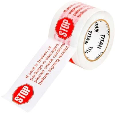 1 Roll White Stop Sign Printed Packing Tape for Safety, 3" x 110 Yards, 2 Mil - Image 1 of 4