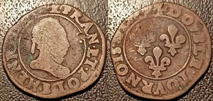 Henri III - Double tournois Type D 1589 B, Rouen point 15ème! Cgkl #112 - Picture 1 of 1