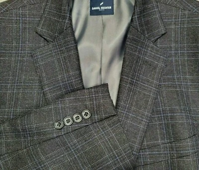 Blazer Abrigo Deportivo Daniel Hetcher Paris Hombres Talla 42R Gris Negro Lana a Cuadros Bambú Foto 1 de 4
