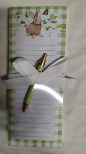 NEW/NIP~Rabbit/Bunny/Butterfly~Magnetic Lined Paper Note Pad~w/Pen~Green Checks~ - Bild 1 von 2