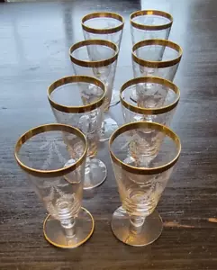 7 Tiffin Cordial Aperitif Bouquet Stielgläser * geätzt * 22k Borte * Barware 4 3/4" hoch - Bild 1 von 6