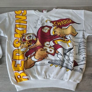 Vintage 1988 Lachey #79 Signed Redskins NFL J Davis Caricature Sweatshirt Size L - Bild 1 von 14