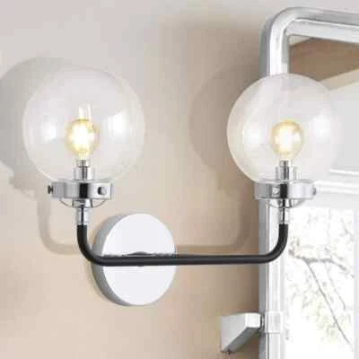 JONATHAN Y Caleb 2-Light 18 in. Chrome/Black Brass Wall Sconce - Image 1 of 4