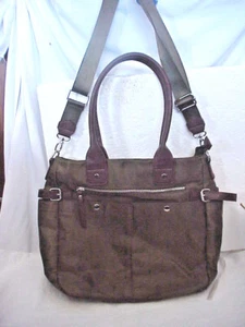 WOMEN'S SIGNATURE TOTE SHOULDER BAG BROWN NYLON ZIP CLOSURE LOTS COMPARTMENTS - Picture 1 of 4