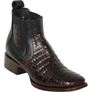 Los Altos CHERRY Caiman CROCODILE Belly Ankle Boots Square Toe D 82BV8218 - Picture 1 of 2
