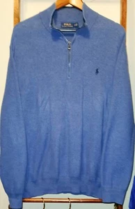 Polo Ralph Lauren Pullover Herren XL Blau 1/4 Zip Pulli 100% Navy Blau Polo Pony - Bild 1 von 3
