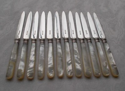*RAR* Set 12 eleganten Käse- / Obst-Messer Perlmutt 925er Silber Scheffield 1905 - Bild 1 von 4