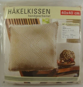 Häkelkissen Kissenhülle Strickkissen Dekokissen, Vintage 40 x 40 cm, Creme - Bild 1 von 3