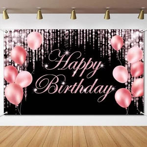 Pink Happy Birthday Decoration Pink Birthday Banner Backdrop Large Happy Birt... - Picture 1 of 7