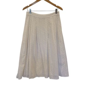 BODEN Skirt White Eyelet US 6L A-line Midi Lined Preppy Cottage Boho - Picture 1 of 5