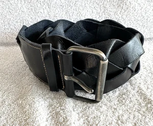 Vintage Black Leather Braided Belt Women's 80s Stuart Membery Silver Buckle S - Picture 1 of 11
