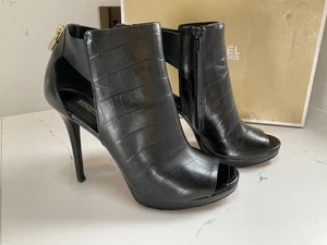 Michael Kors Negro Mira Croc Cuero Peep Toe Botín Tacones Zapatos de Diseñador Reino Unido 6.5 - Imagen 1 de 12