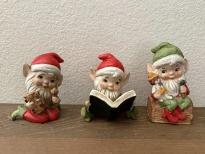 Set of 3 Vtg Homco Home Interiors Christmas Elves Toy Maker Porcelain 5406 - Picture 1 of 8