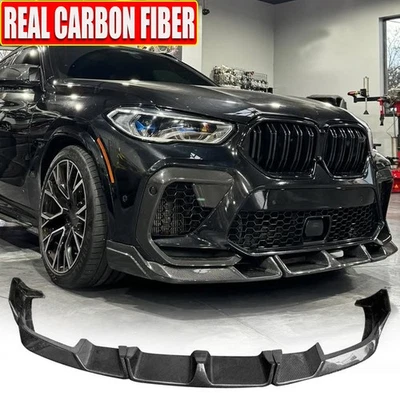 Fit For BMW X6M F96 M Competition 2020-23 Real Carbon Front Bumper Lip Spoiler - Image 1 of 4