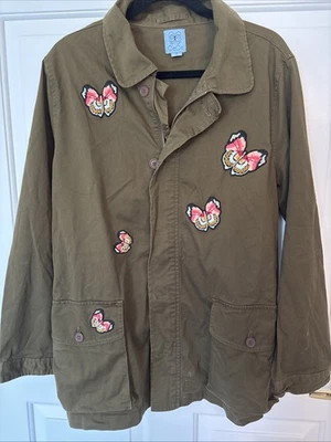 CeCe Olive Green Butterfly Utility Jacket M Cargo Coat Boho Fall Sz 10 - Image 1 of 4