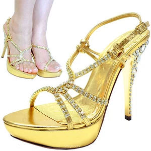 Nuevos zapatos para mujer noche tacones de aguja plataforma boda formal dorado - Imagen 1 de 12