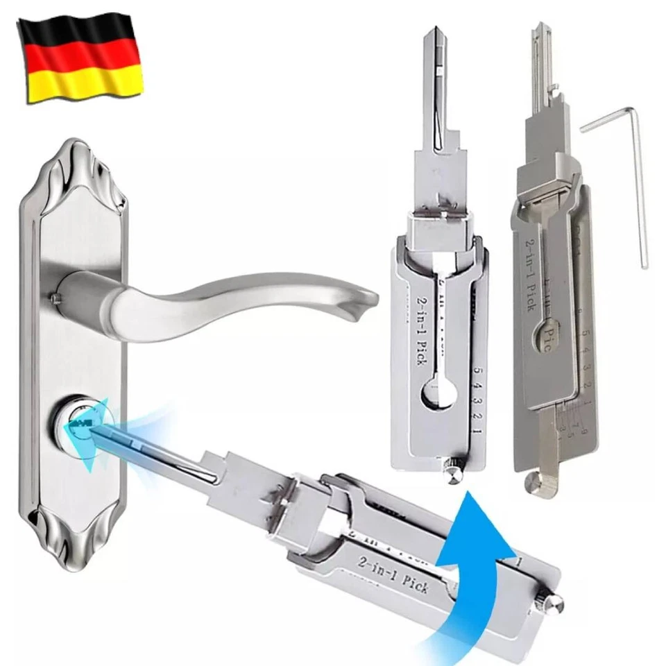 Key Decoder Edelstahl 2in1 Schloss Pick Hook Schlüssel Wartung Reparatur Set - Bild 1 von 4