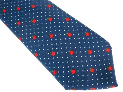 Gravata de seda Stefano Ricci azul marinho vermelha estampa de maçã bolinhas Itália - Imagem 1 de 4