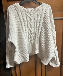 Pol Anthropologie Sweater Women's LG chunky knit EX Oversized Crop Preppy ivory - Picture 1 of 16