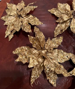 Vintage Neiman Marcus 6X funkelnde goldene Farbe Blumen Weihnachtsornamente. - Bild 1 von 10