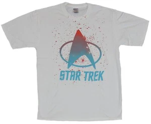 Star Trek Adult New T-Shirt - Paint Splattered Blue Red Star Fleet Logo Pic - Picture 1 of 1