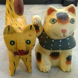 cat ornaments light balsa wood pair - Picture 1 of 11