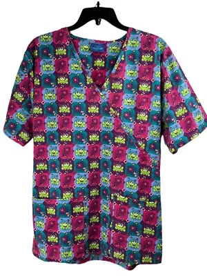 Women's Carol's Scrub Top Frogs Toads Size Small Tie Back 2 Front Pockets - Image 1 of 4