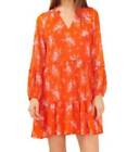 Womens Dress Vince Camuto Orange Floral Long Sleeve Chiffon Tiered V-Neck-Size M
