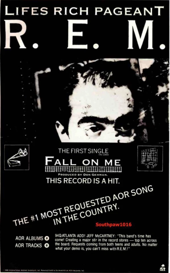 1986  R.E.M. "Fall On Me" Song Release Music Industry Promo Reprint Ad - Image 1 of 1